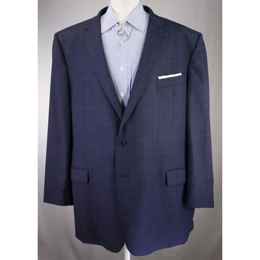 Joseph Abboud Loro Piana Navy Windowpane Super 130's Wool Sportcoat Blazer 48L